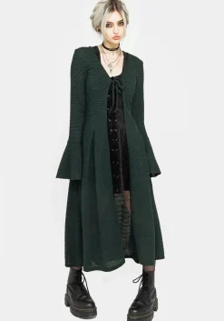 Xana Textured Tie Front Long Cardigan - Green