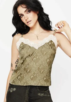 Yara Floral Print Lace Trim Cami Top