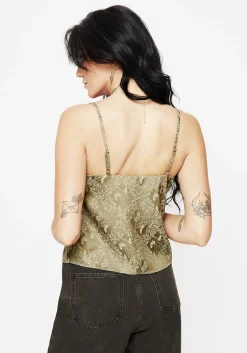 Yara Floral Print Lace Trim Cami Top