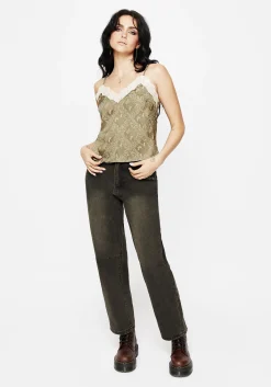 Yara Floral Print Lace Trim Cami Top