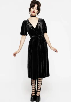 Zarina Embroidered Midi Wrap Dress - Black