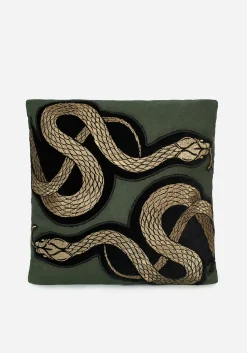 Zarina Snake Embroidered Velour Throw Cushion