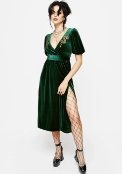 Zarina Velour Applique Midi Wrap Dress