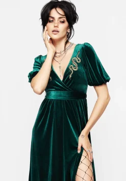 Zarina Velour Applique Midi Wrap Dress