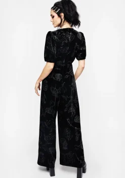 Zodiac Foil Print Button Front Velour Jumpsuit
