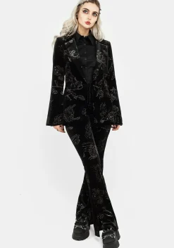 Zodiac Foil Print Split Slim Flare Trousers