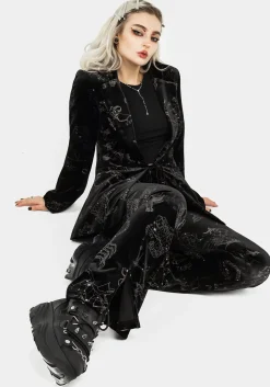 Zodiac Foil Print Split Slim Flare Trousers
