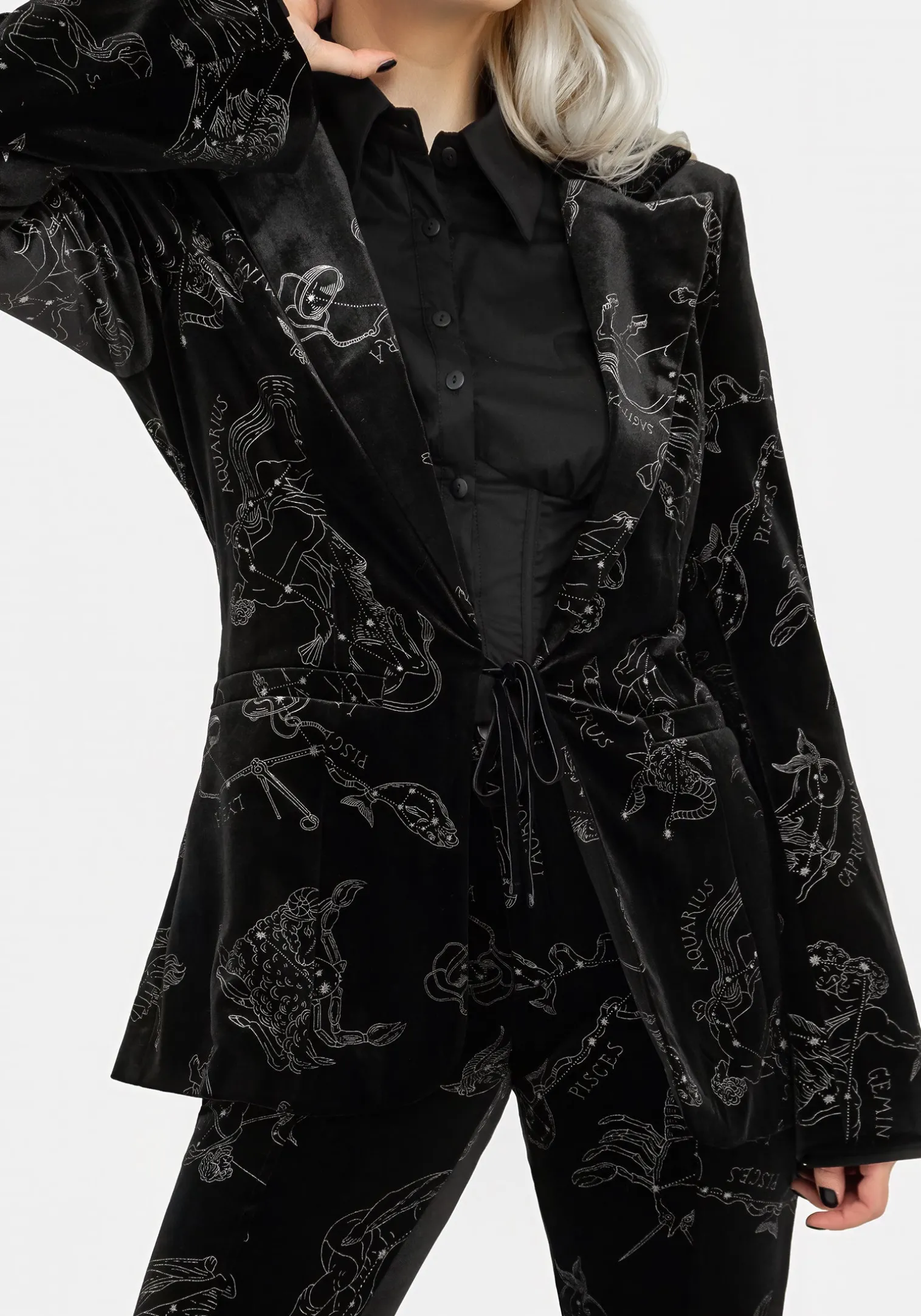 Zodiac Foil Print Velour Blazer