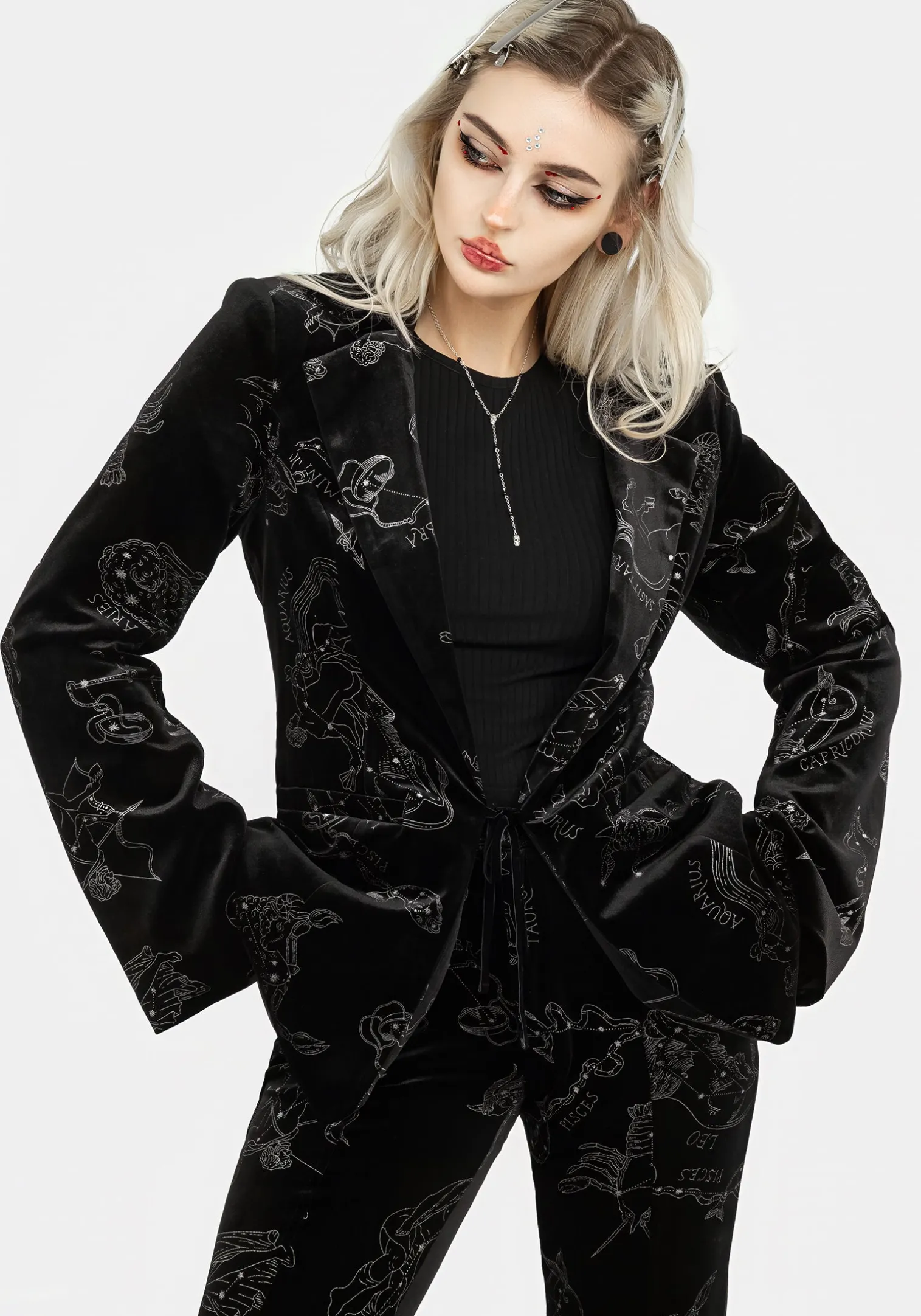 Zodiac Foil Print Velour Blazer