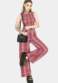 Zorina Cotton Check Wide Leg Trousers