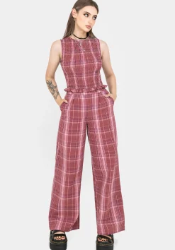 Zorina Cotton Check Wide Leg Trousers